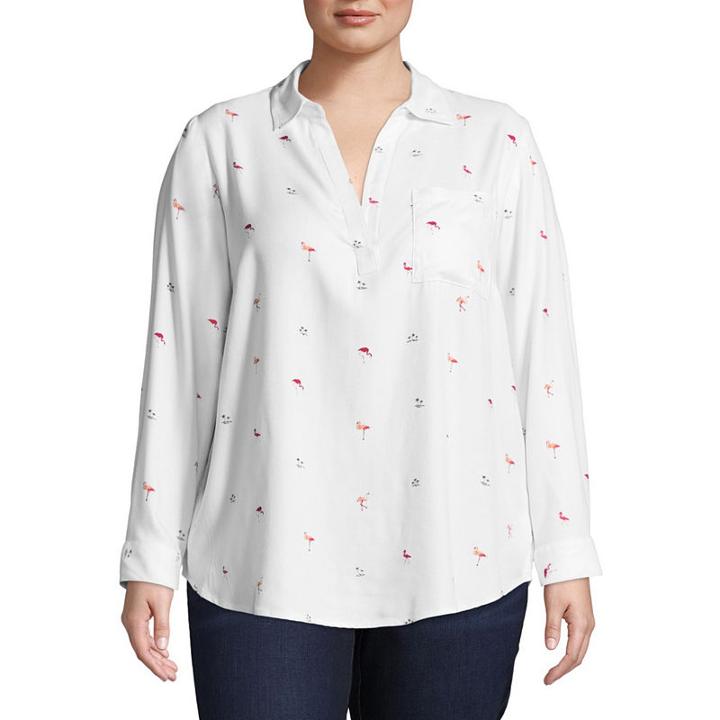 Long Sleeve Roll Tab Printed Blouse-plus