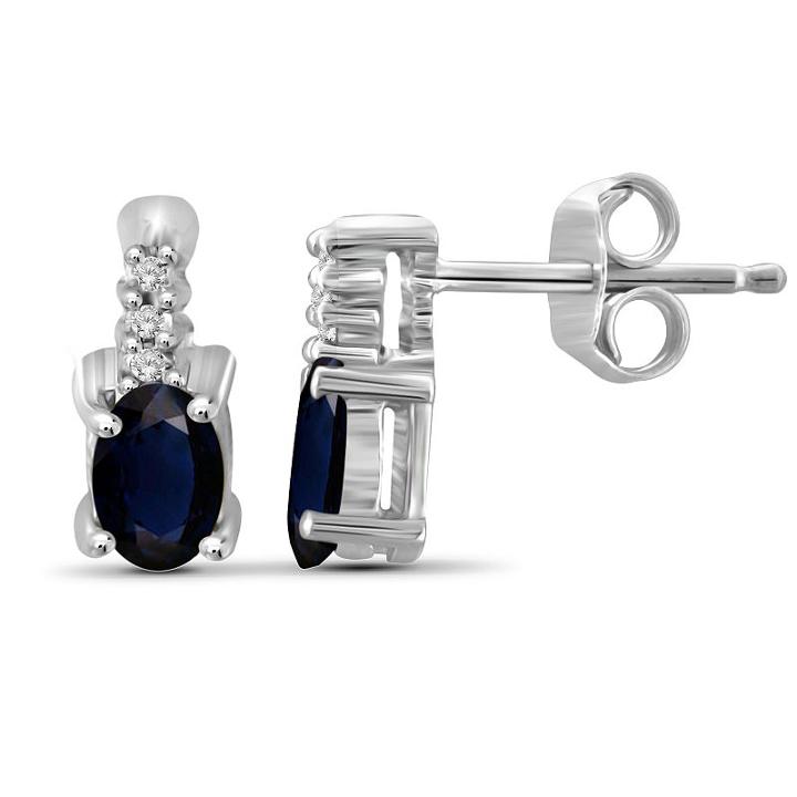 Diamond Accent Genuine Blue Sapphire 8.6mm Stud Earrings