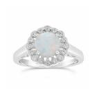 Womens Lab Created Opal White Sterling Silver Flower Cocktail Ring