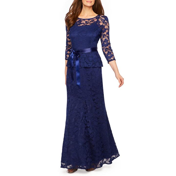 Be By Chetta B 3/4 Sleeve Peplum Lace Gown