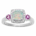 Womens Diamond Accent Lab Created Opal White Sterling Silver Cocktail Ring