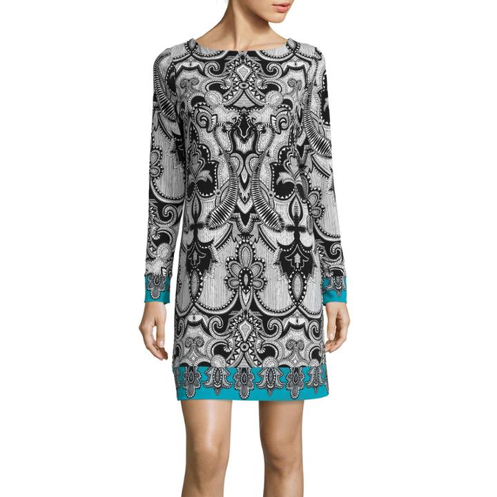 Nicole By Nicole Miller Long-sleeve Print Shift Dress