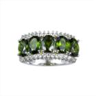 Womens Green Sterling Silver Side Stone Ring