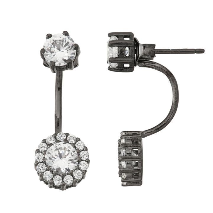 Lab-created White Sapphire 14k Black Gold Over Silver Front-back Earrings