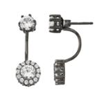 Lab-created White Sapphire 14k Black Gold Over Silver Front-back Earrings