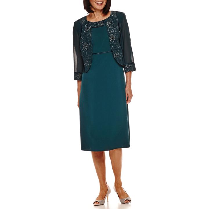 Maya Brooke Glitter Trim Jacket Dress