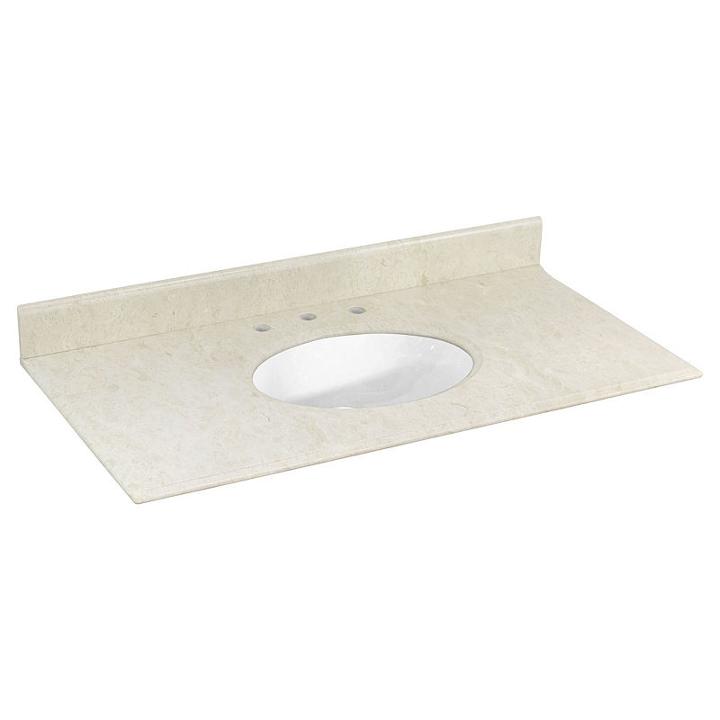 43.5-in. W 22.5-in. D Marble Top With Backsplash In Beige Color For 3h8-in. Faucet - White Um Sink