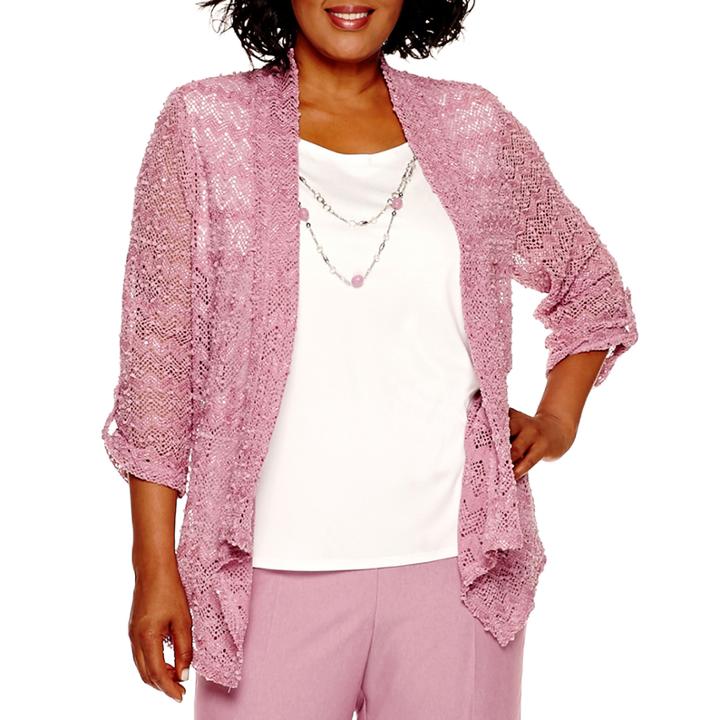 Alfred Dunner Vienna 3/4-sleeve Novelty-stitch Layered Top