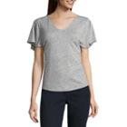 Liz Claiborne Flutter Sleeve V Neck T-shirt-womens