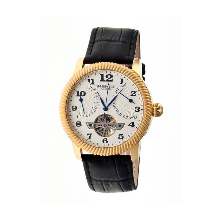 Heritor Automatic Piccard Mens Semi-skeleton Leather Date-gold/silver Watches