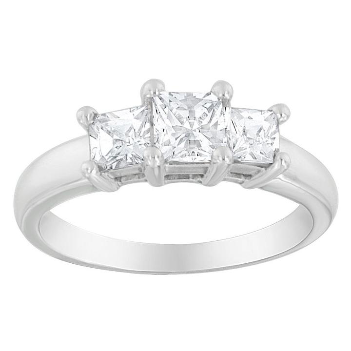 Love Lives Forever Womens 1 1/2 Ct. T.w. Princess White Diamond 14k Gold 3-stone Ring
