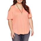 Self Esteem Cold Shoulder 2fer Round Neck Knit Blouse-juniors Plus