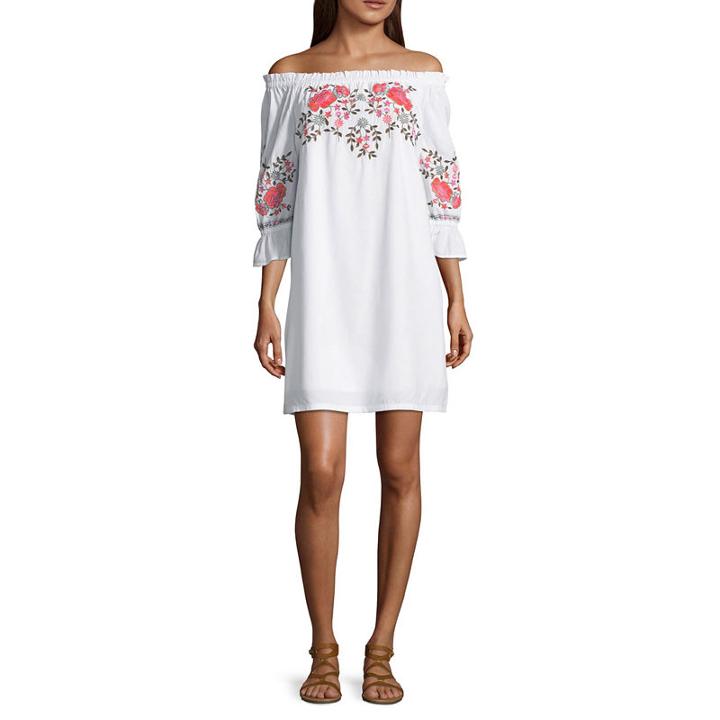 A.n.a 3/4 Sleeve Embroidered Floral Shift Dress