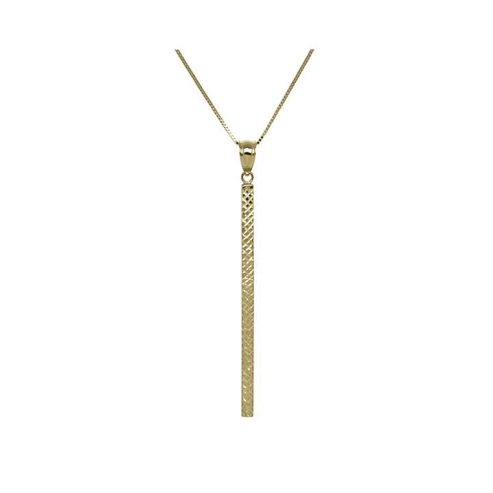 14k Yellow Gold Square Tube Bar Pendant Necklace
