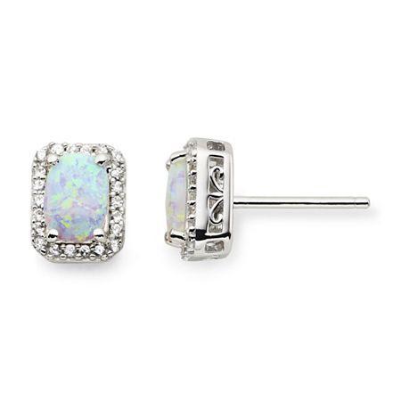 Lab-created Opal & White Sapphire Stud Earrings
