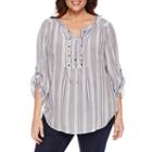 Liz Claiborne 3/4 Sleeve Roll Tab Sleeve Peasant Top Plus