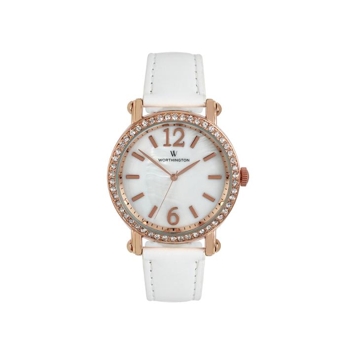 Worthington Ladies White And Rose Gold Tone Strap Watches