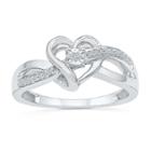 Womens Diamond Accent Genuine Diamond White Sterling Silver Heart Crossover Ring