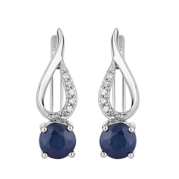 Diamond Accent Genuine Blue Sapphire 10k White Gold Drop Earrings