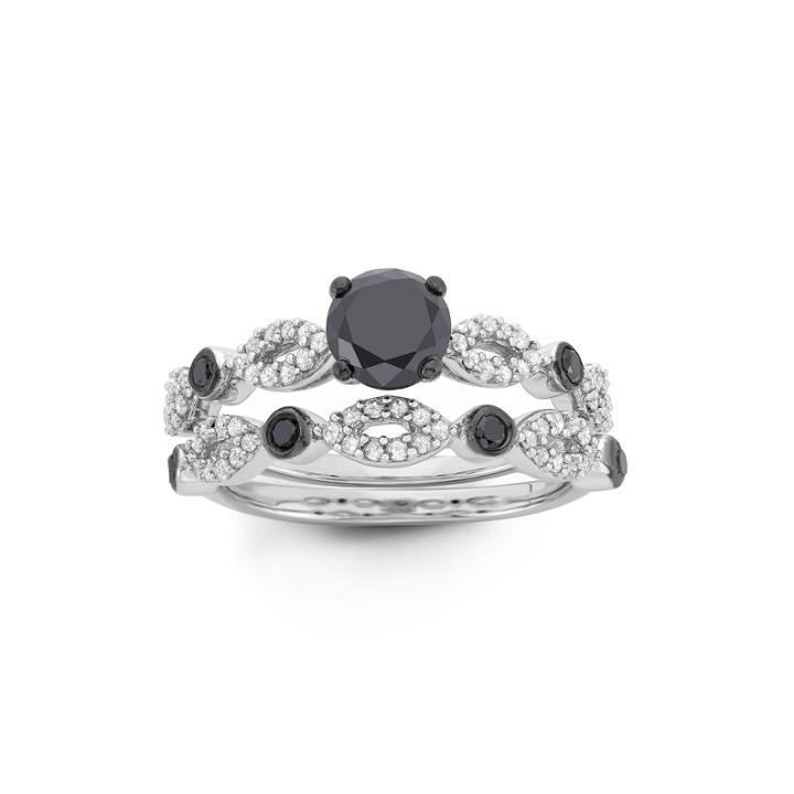 Womens 1 1/2 Ct. T.w. Round Black Diamond Sterling Silver Stackable Ring