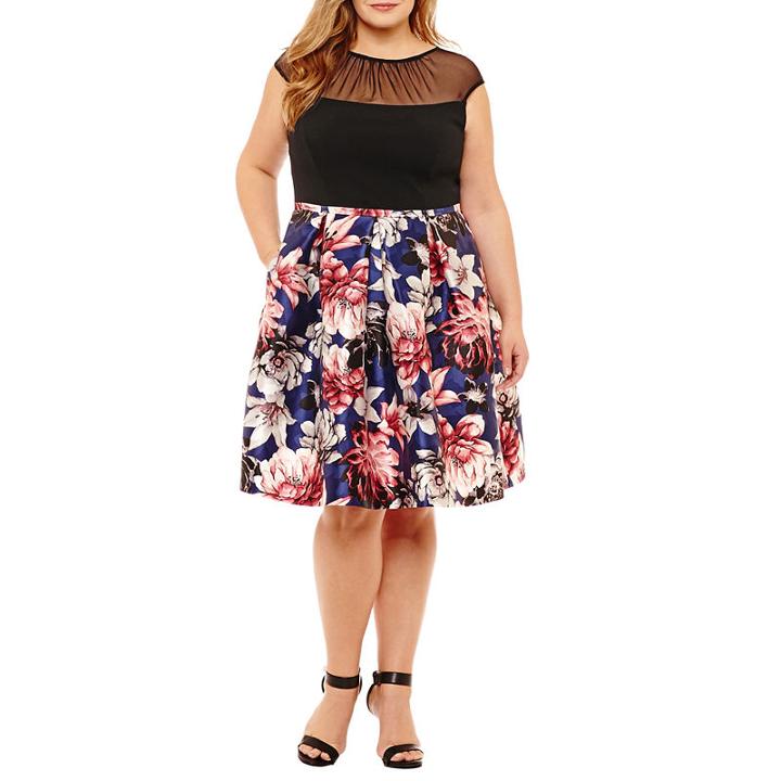 Melrose Short Sleeve Floral Fit & Flare Dress - Plus