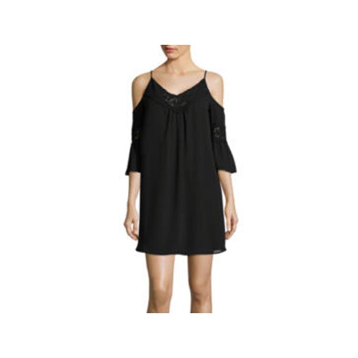 City Triangles 3/4-sleeve Cold-shoulder Chiffon Dress- Juniors