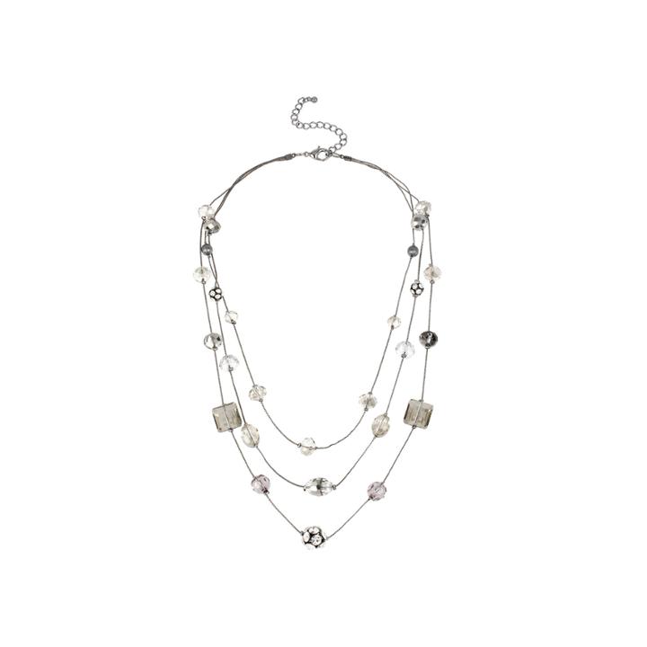 Mixit Clear And Black Stone 3 Row Illusion Necklace