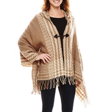 Manhattan Hat Company Textured Border Plaid Cape With Hood