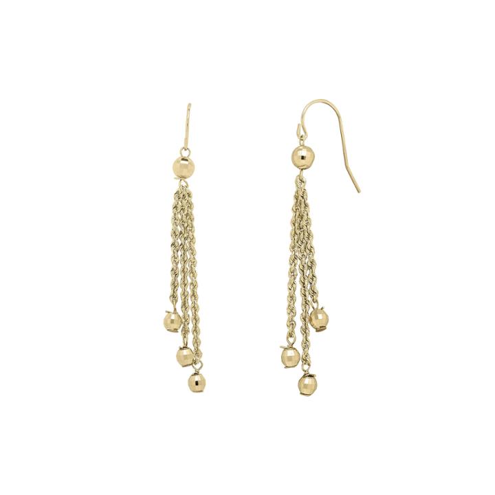 Infinite Gold&trade; 14k Yellow Gold Bead Station Lariat Earrings