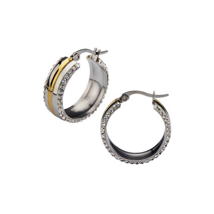 Crystal-accent Two-tone Stainless Steel Hoop Earrings