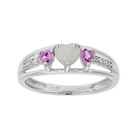 Lab-created Opal & Pink Sapphire Heart-shaped Sterling Silver Ring