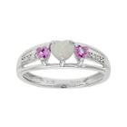 Lab-created Opal & Pink Sapphire Heart-shaped Sterling Silver Ring