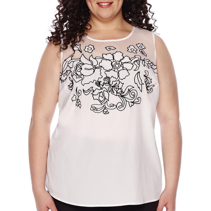 Worthington Sleeveless Embroidered Blouse - Plus