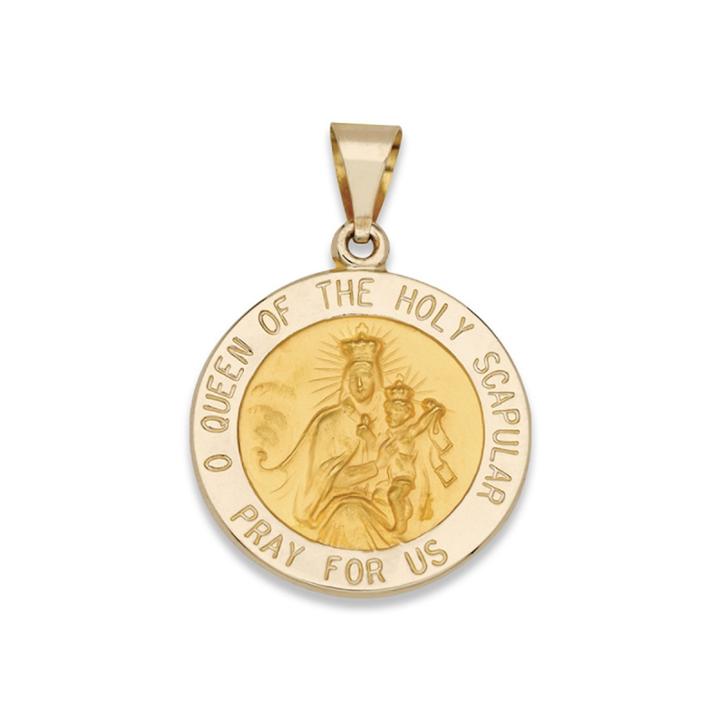 14k Yellow Gold Round Holy Scapular Medal Charm Pendant
