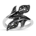 Sterling Silver Leaf Bypass Ring Featuring Swarovski Marcasite