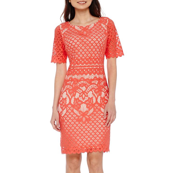 Dr Collection Short-sleeve Lace Sheath Dress - Petite