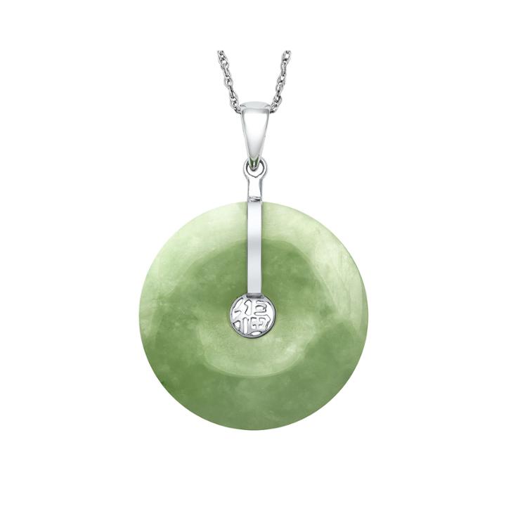 Dyed Green Jade Sterling Silver Disc Pendant Necklace