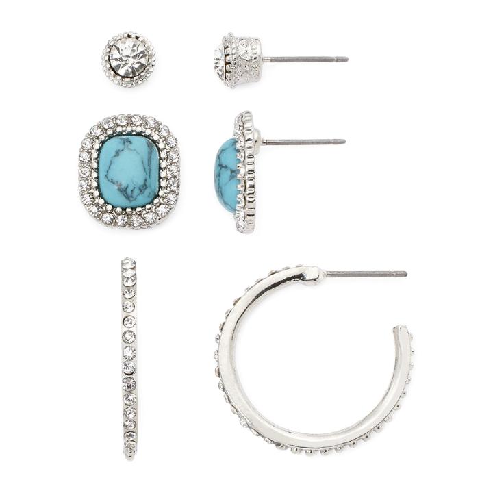 Arizona 3-pr. Crystal And Aqua Stone Earrings