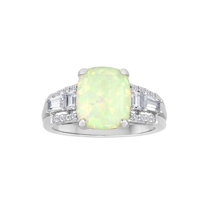 Lab-created Opal And White Sapphire Sterling Silver Ring