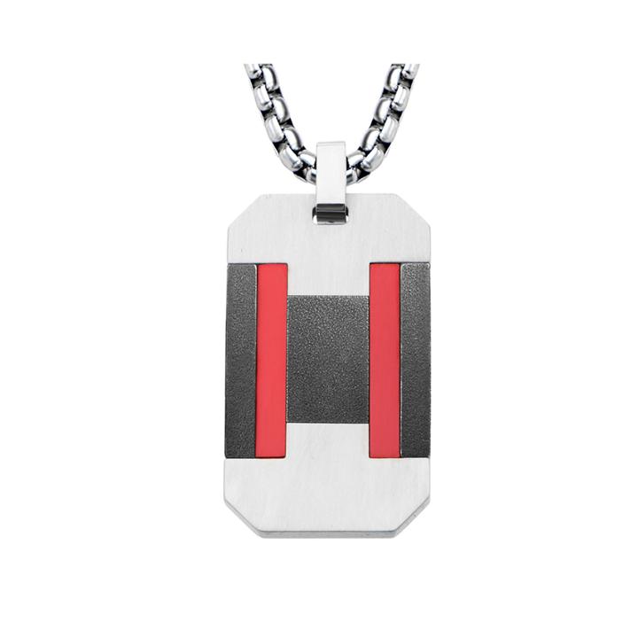 Mens Tri-tone Stainless Steel Dog Tag Pendant Necklace