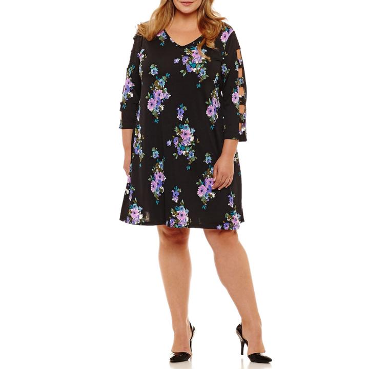 Como Black 3/4 Sleeve Shift Dress-plus