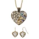 Mixit&trade; Crystal-accent Abalone-look Heart Earring And Pendant Necklace Set