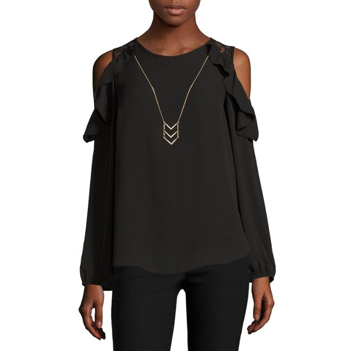 By & By Long Sleeve Scoop Neck Crepe Blouse-juniors