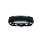 Mens 7mm Black Titanium And Stainless Steel Wedding Band