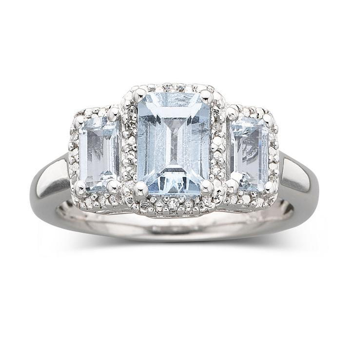 Sterling Silver Genuine Aquamarine & Diamond Accent Ring