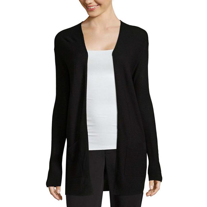Worthington Long Sleeve Open Front Cardigan-petites