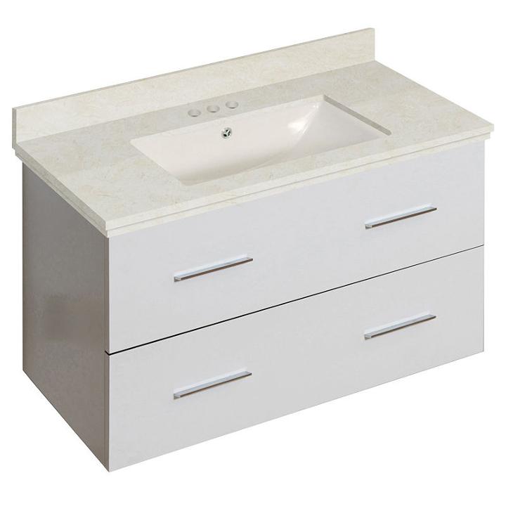 36-in. W Wall Mount White Vanity Set For 3h4-in. Drilling Beige Top Biscuit Um Sink