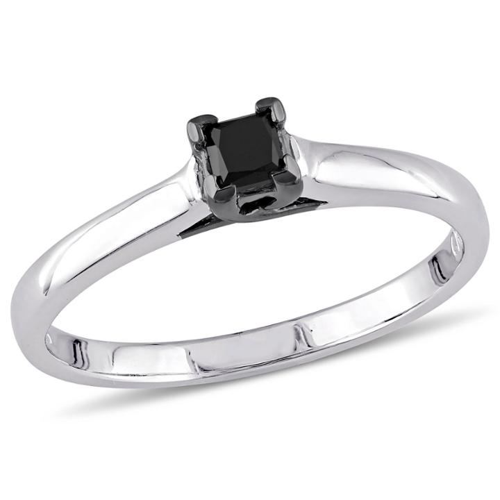 Womens 1/4 Ct. T.w. Color Enhanced Princess Black Diamond Sterling Silver Solitaire Ring
