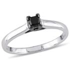 Womens 1/4 Ct. T.w. Color Enhanced Princess Black Diamond Sterling Silver Solitaire Ring