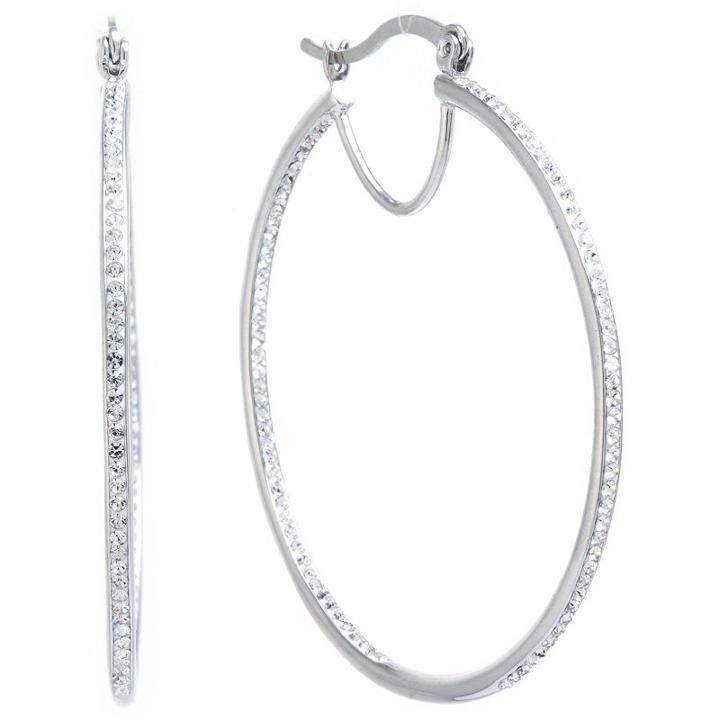 Sparkle Allure Crystal Clear Silver Over Brass Hoop Earrings